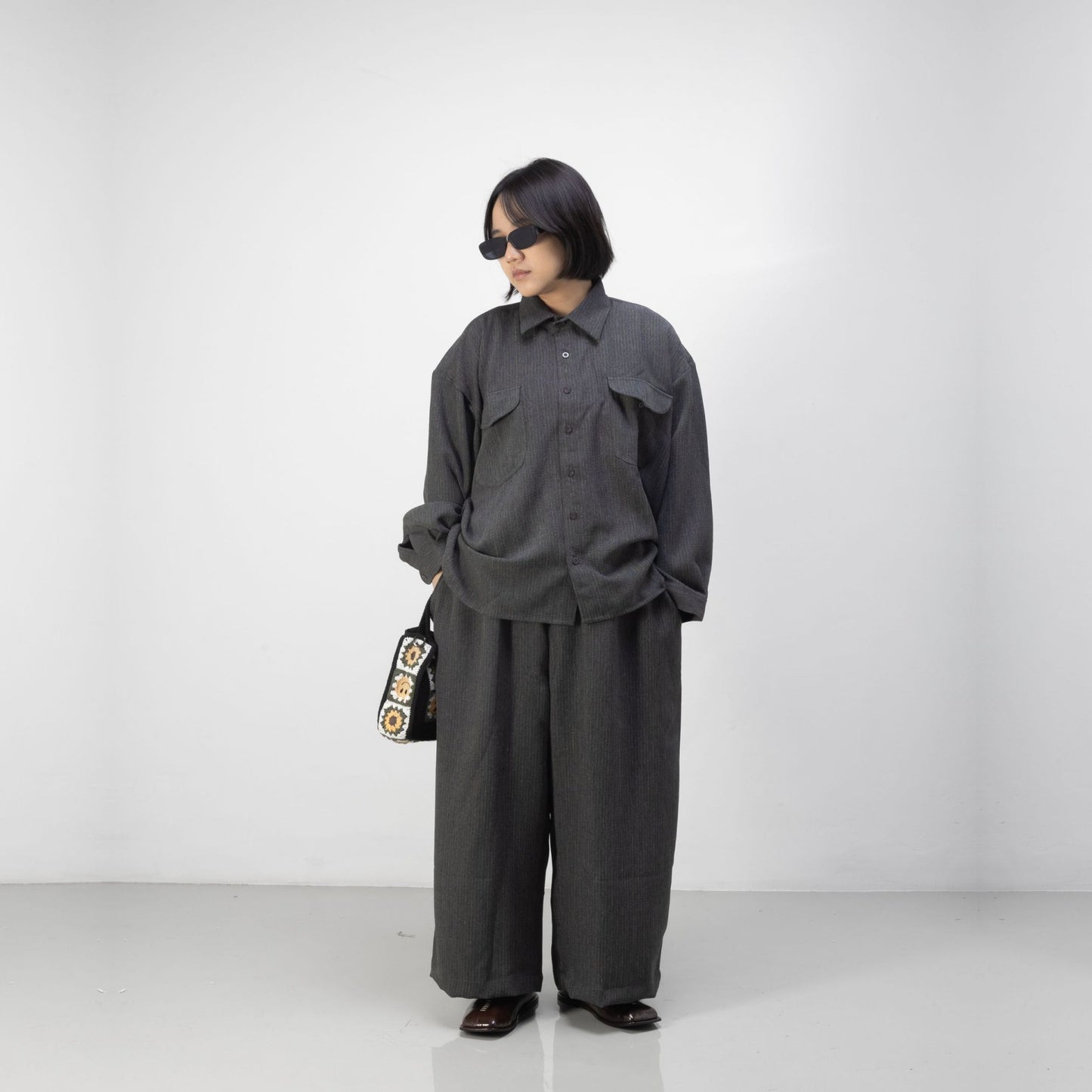 DAITA BARREL PANTS SEMI WOOL GRAY