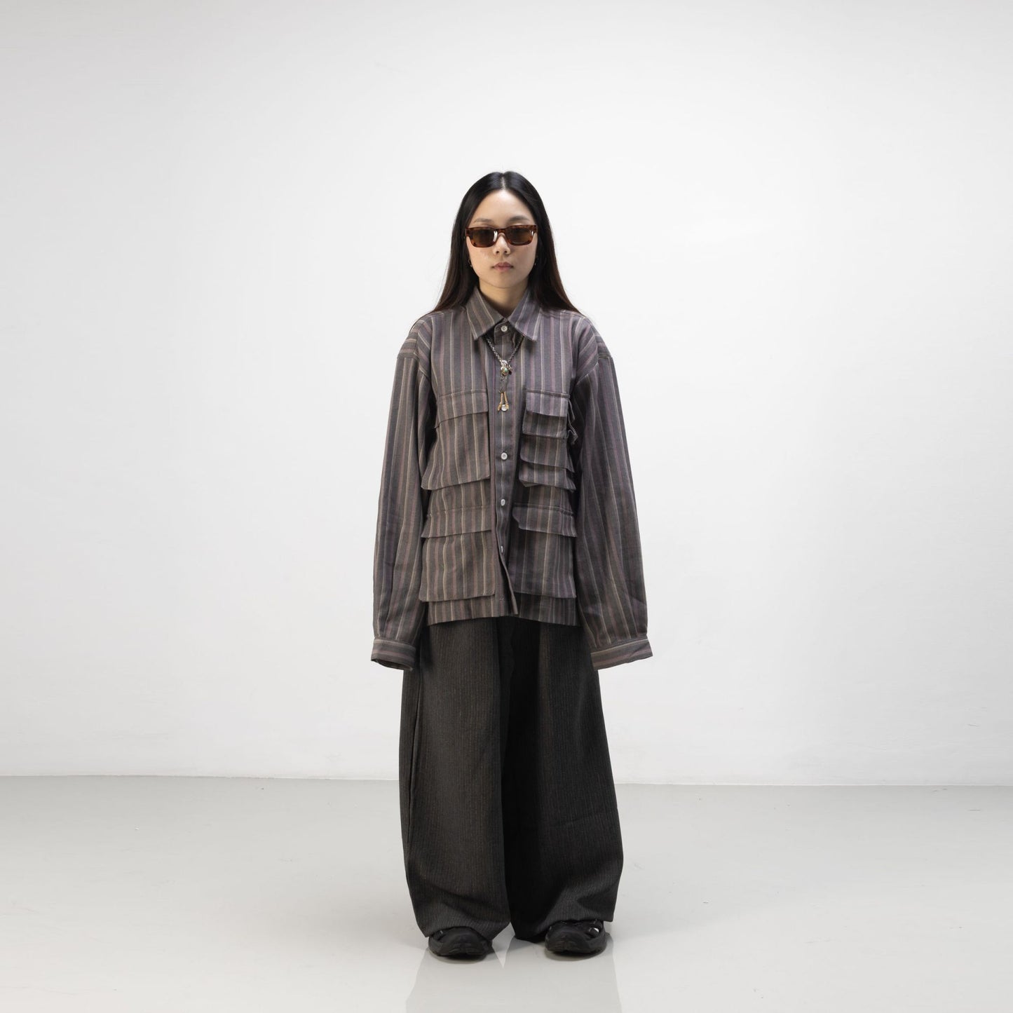 LEPA SHIRT L/S SEMI WOOL STRIPES GRAY