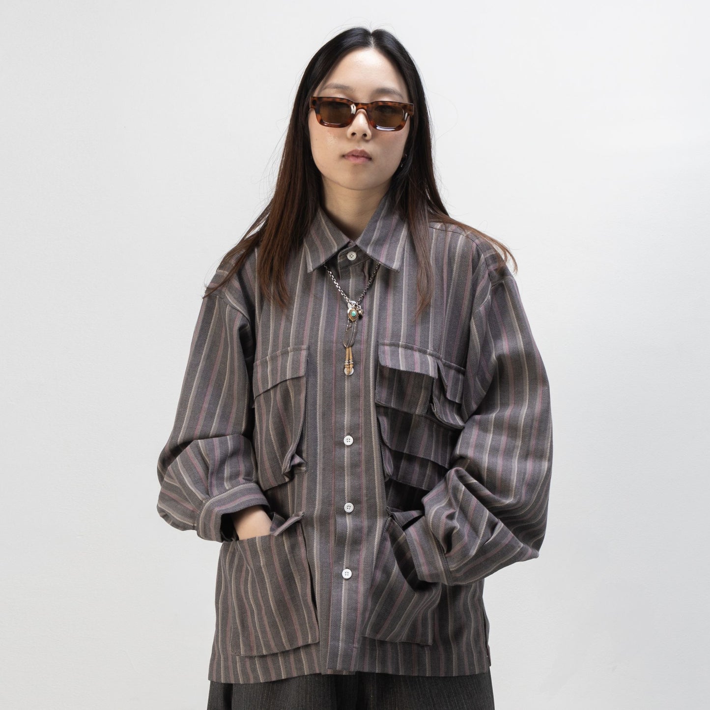 LEPA SHIRT L/S SEMI WOOL STRIPES GRAY