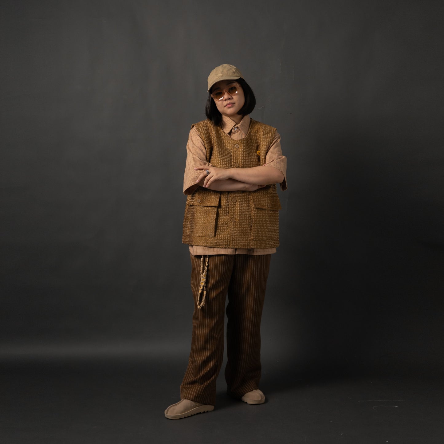 KISA PANTS SEMI WOOL STRIPES BROWN TNOI