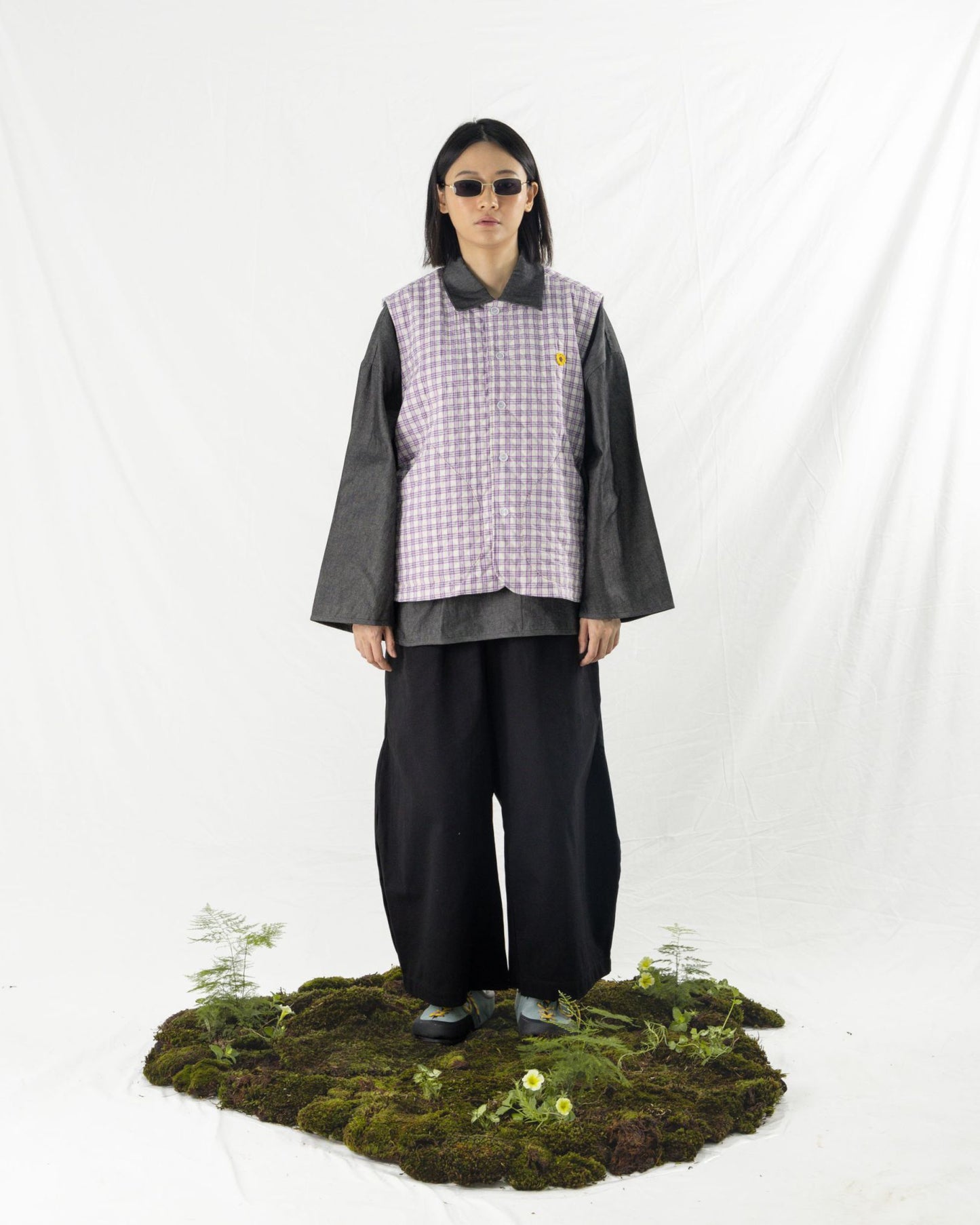 BURU VEST QUILT PLAID PURPLE/ WHITE