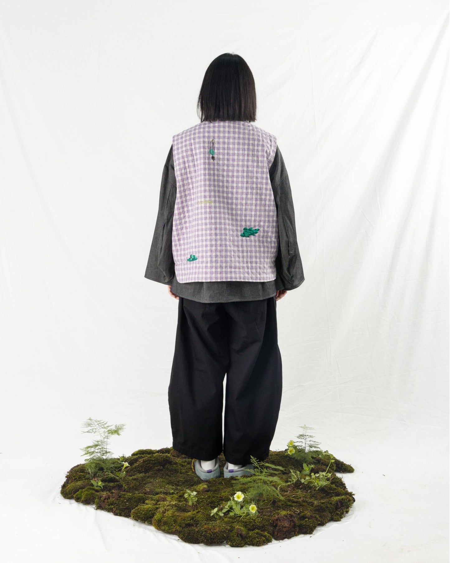 BURU VEST QUILT PLAID PURPLE/ WHITE
