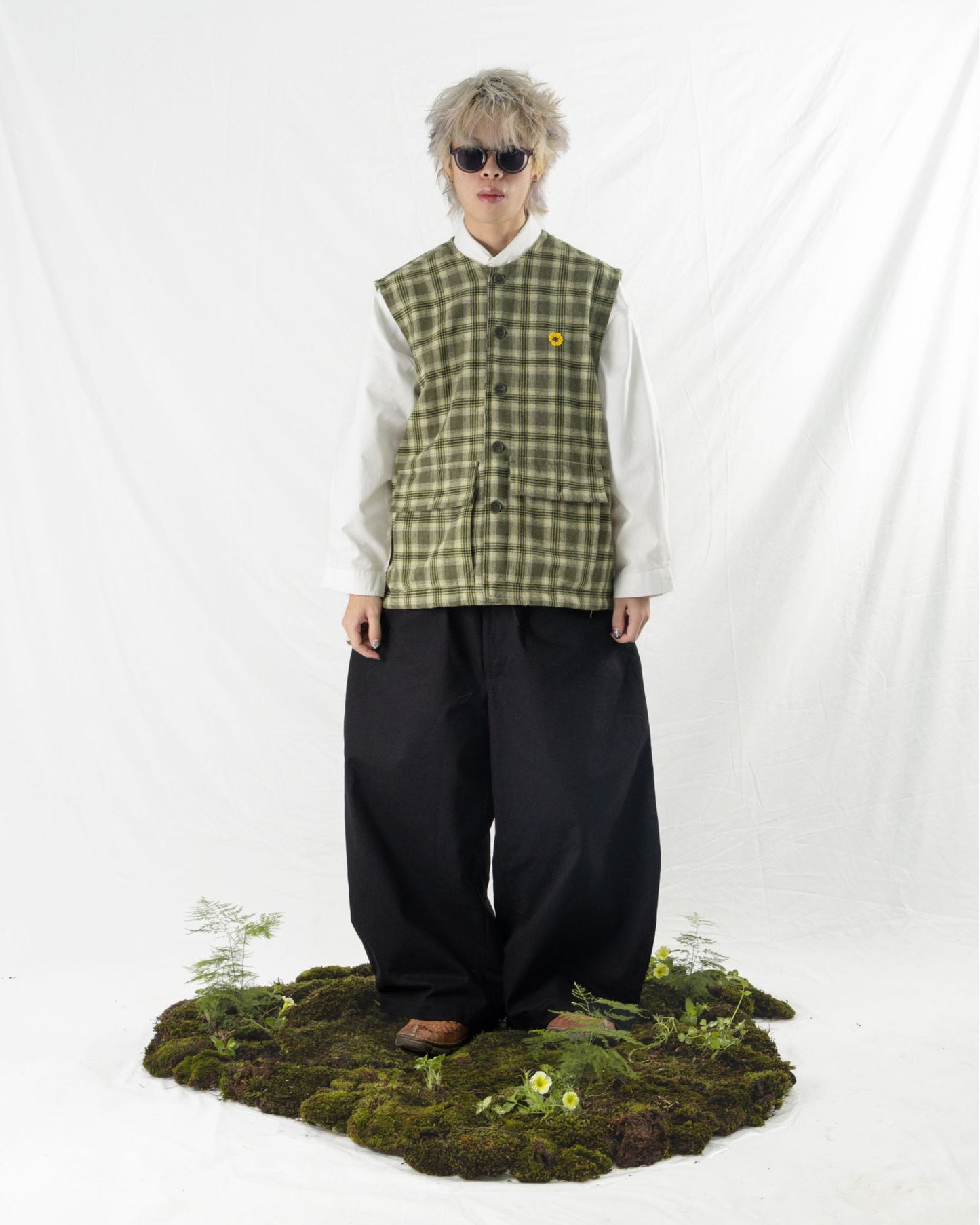 DEMUSAN VEST SEMI WOOL CHECKERED GREEN