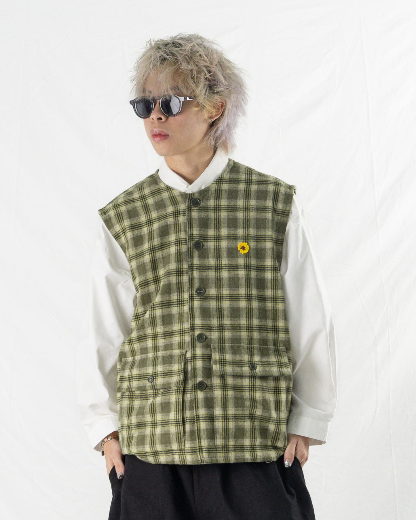 DEMUSAN VEST SEMI WOOL CHECKERED GREEN