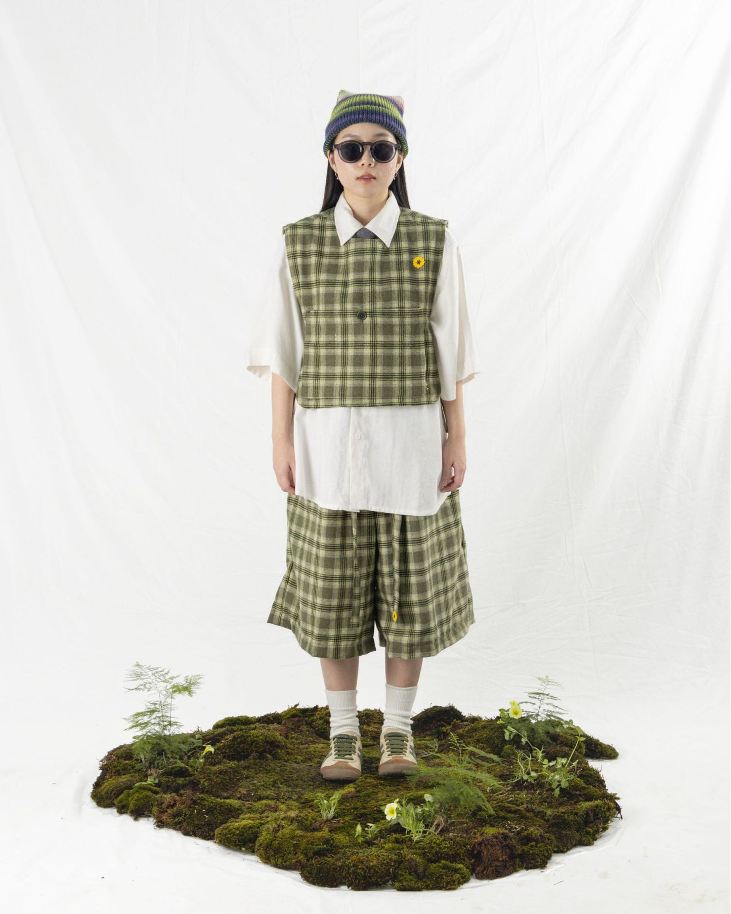FOSHO VEST SEMI WOOL CHECKERED GREEN