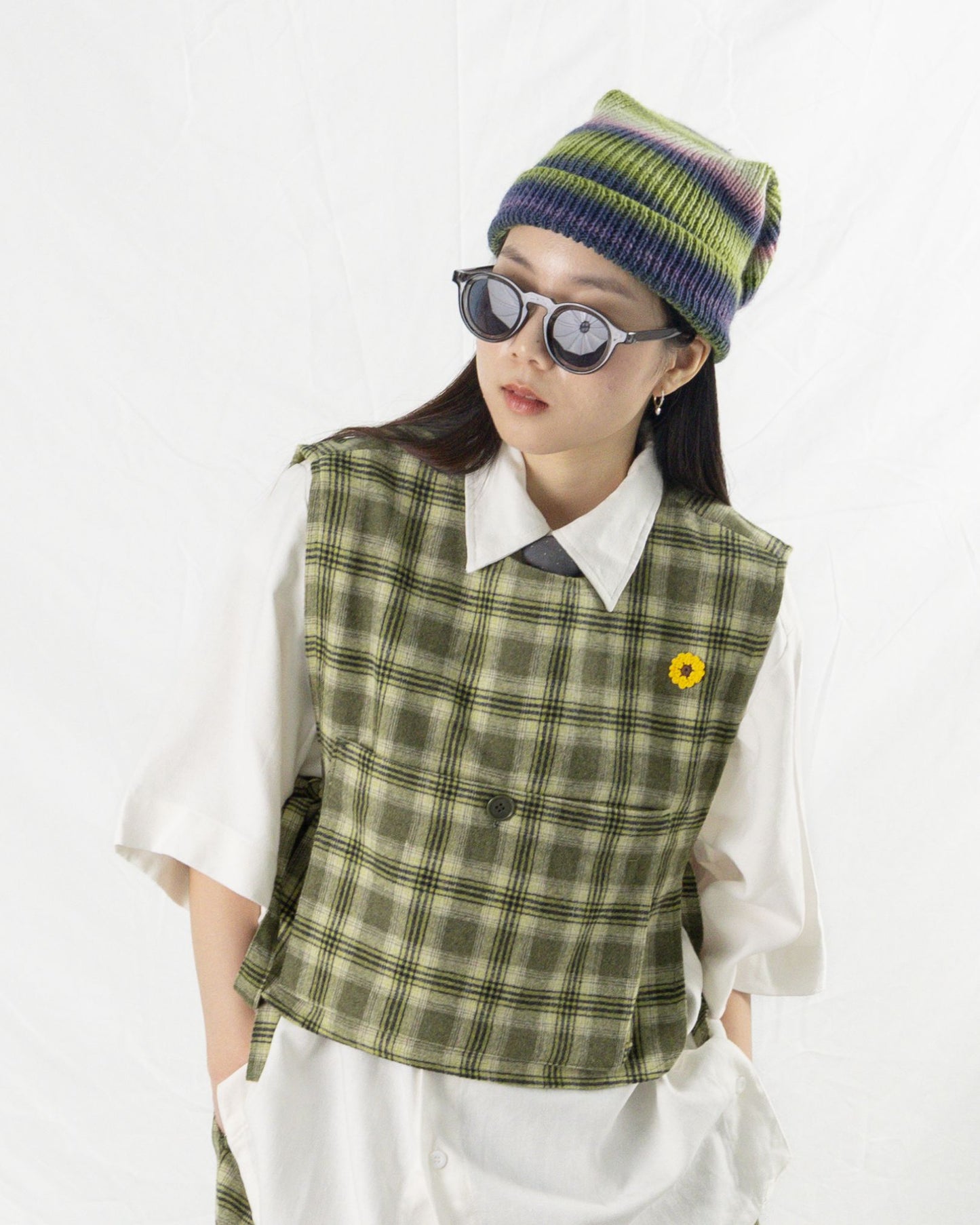 FOSHO VEST SEMI WOOL CHECKERED GREEN