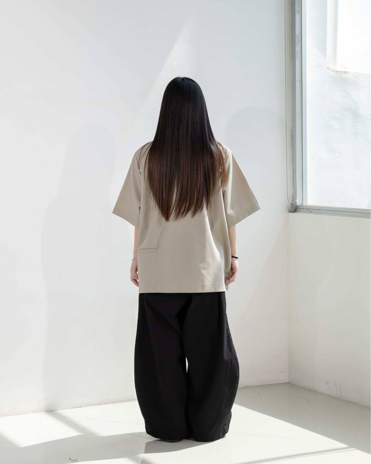 LEJA QUARTER ZIP SHIRT CANVAS LIGHT GRAY