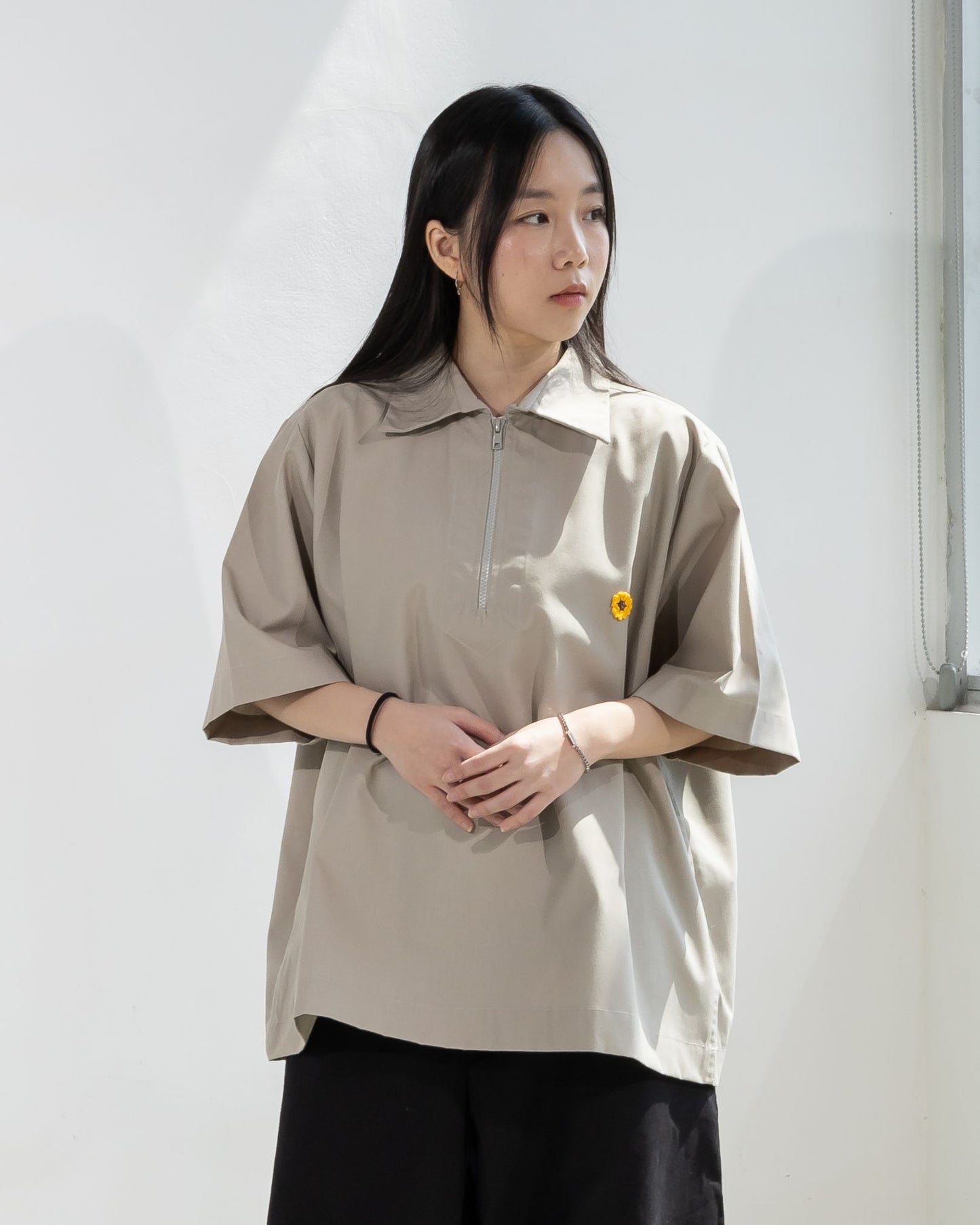 LEJA QUARTER ZIP SHIRT CANVAS LIGHT GRAY
