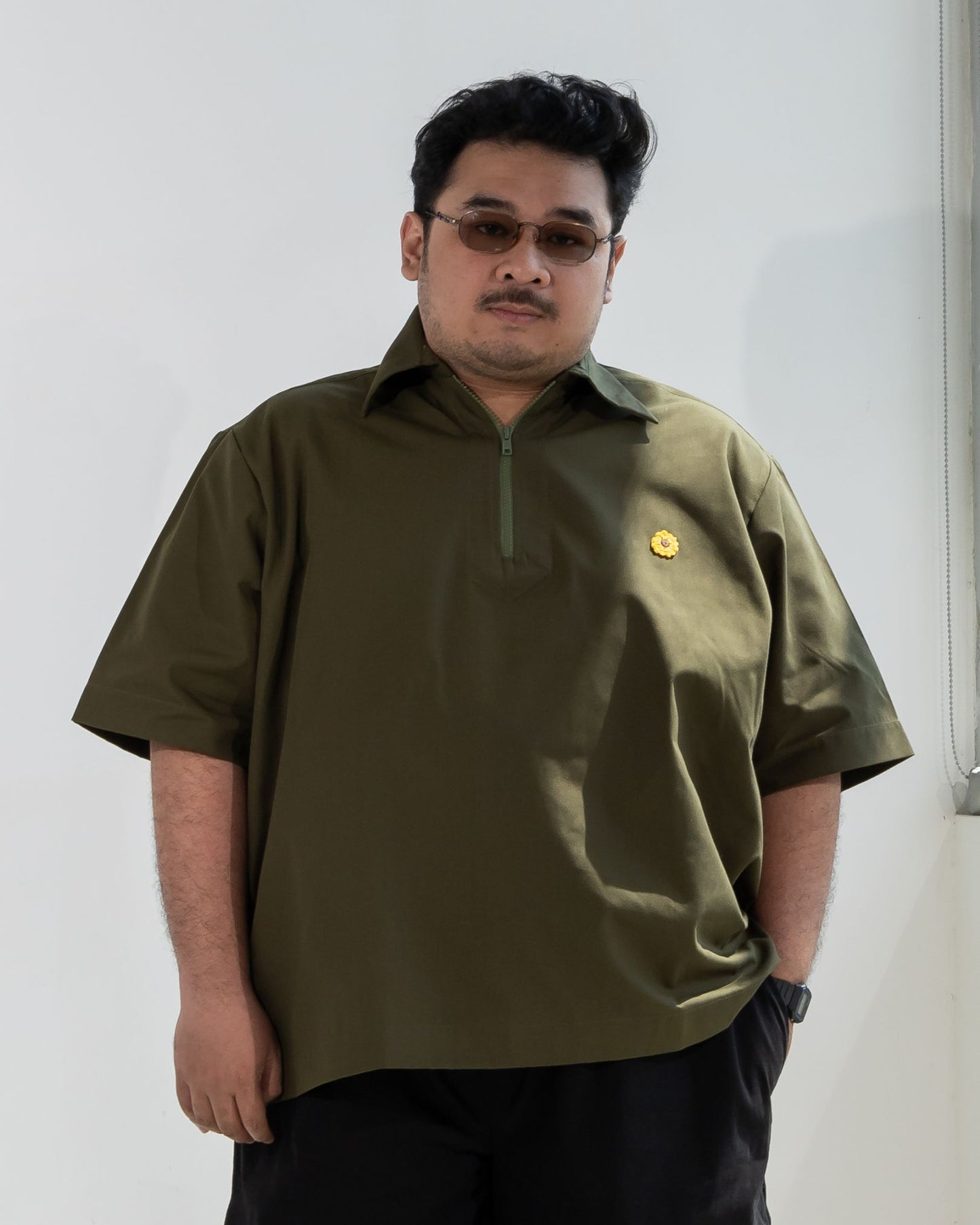 LEJA QUARTER ZIP SHIRT CANVAS OLIVE