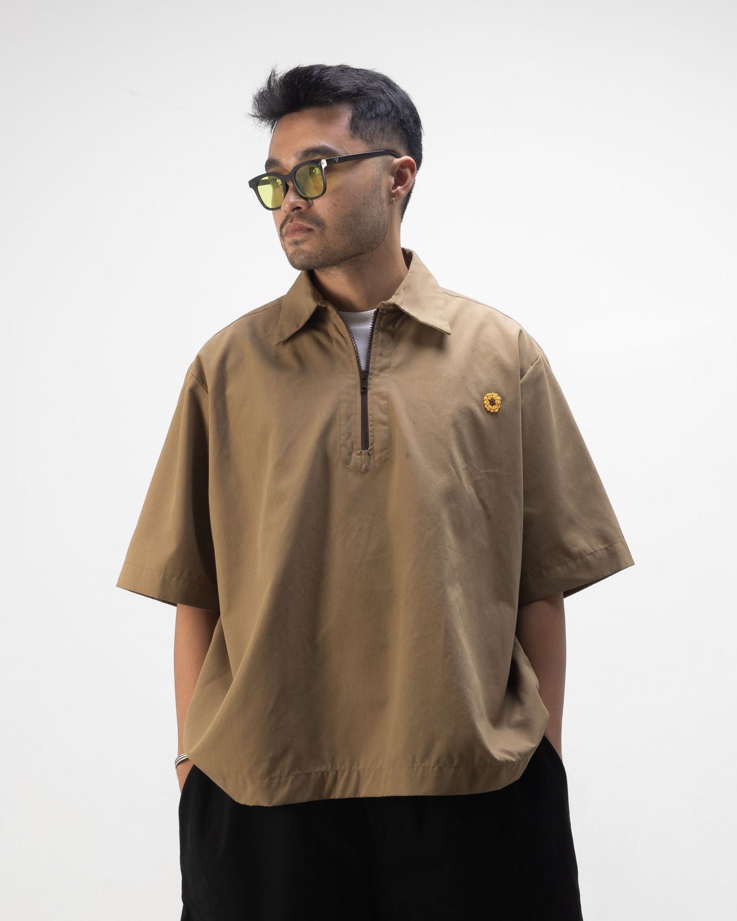 LEJA QUARTER ZIP SHIRT CANVAS LIGHT BROWN