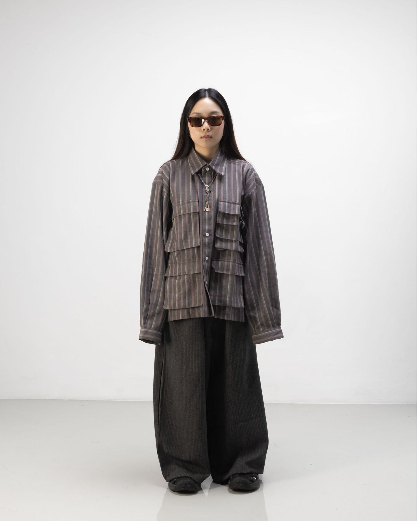 LEPA SHIRT L/S SEMI WOOL STRIPES GRAY