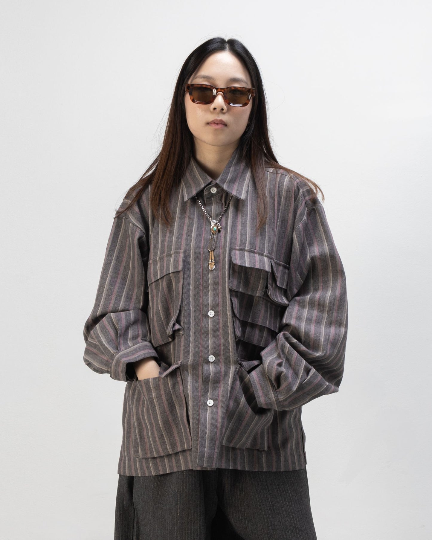 LEPA SHIRT L/S SEMI WOOL STRIPES GRAY