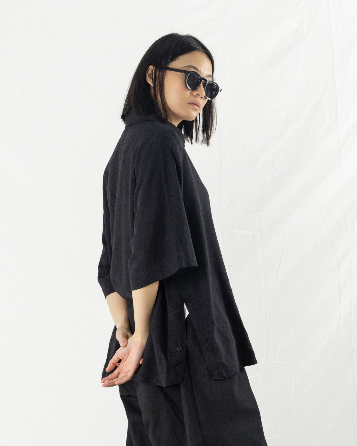 NAKANO SHIRT LINEN BLACK‎ ‎