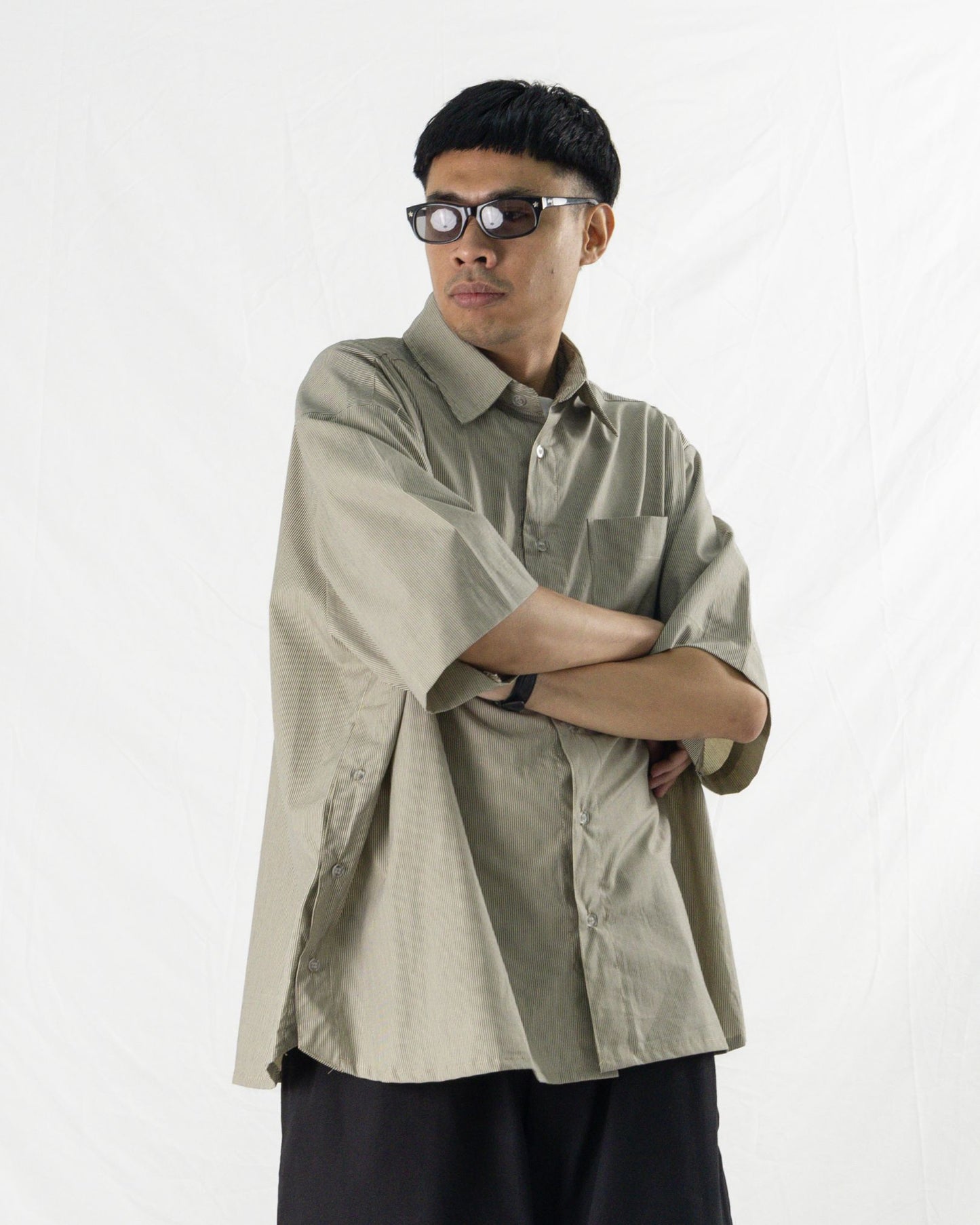 NAKANO SHIRT STRIPES BLACK WHITE