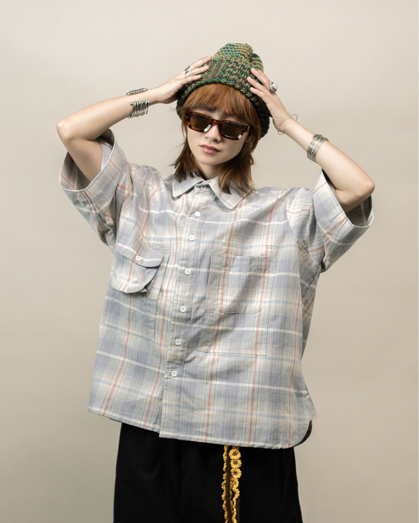 NOMIZU SHIRT PATTERN CREAM BLUE