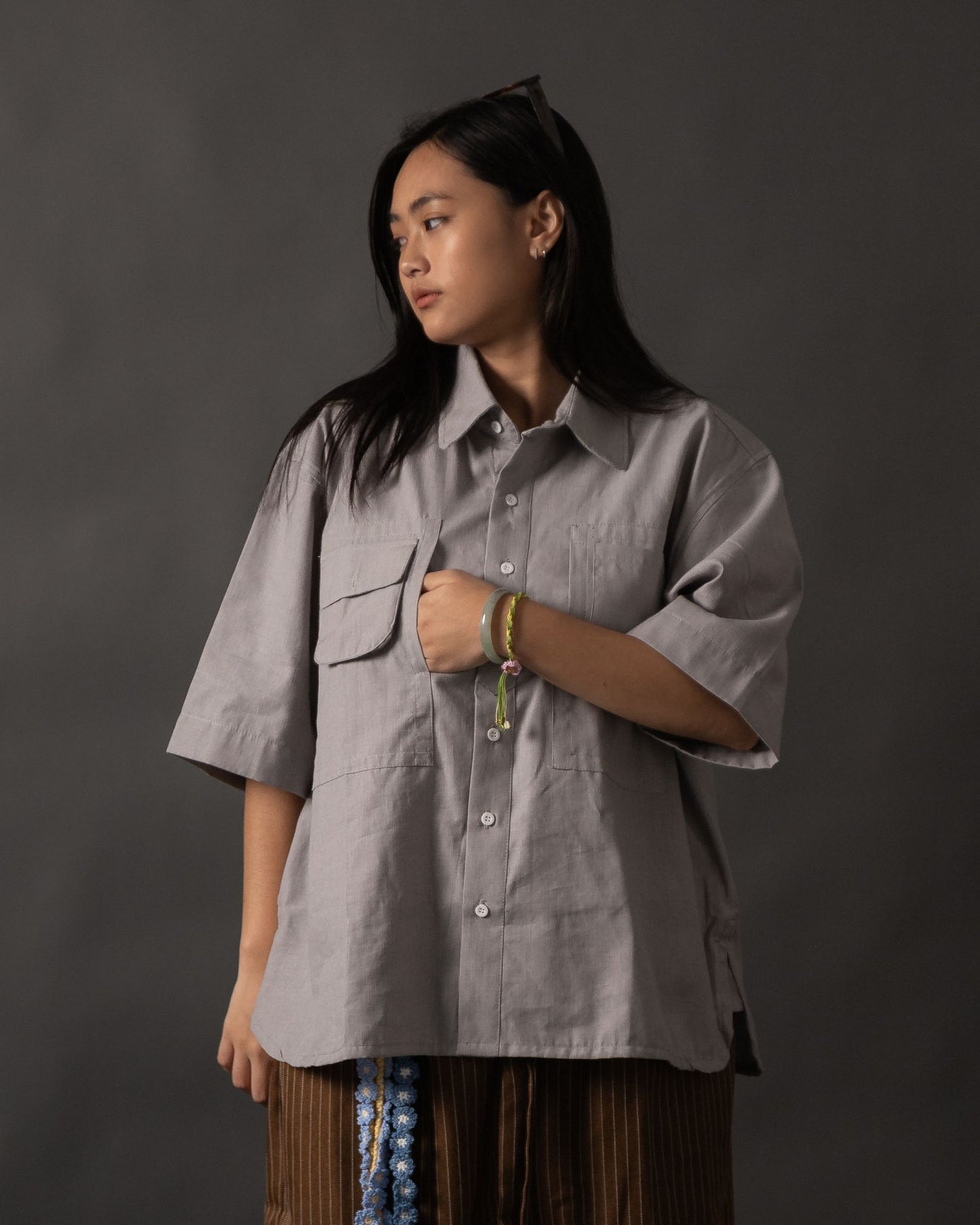 NOMIZU SHIRT STRIPES GRAY TNOI
