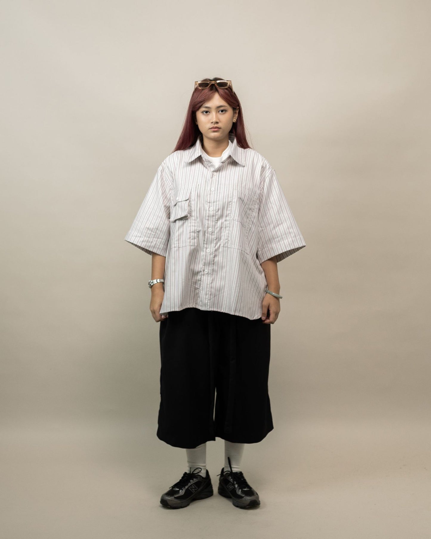 NOMIZU SHIRT STRIPES WHITE