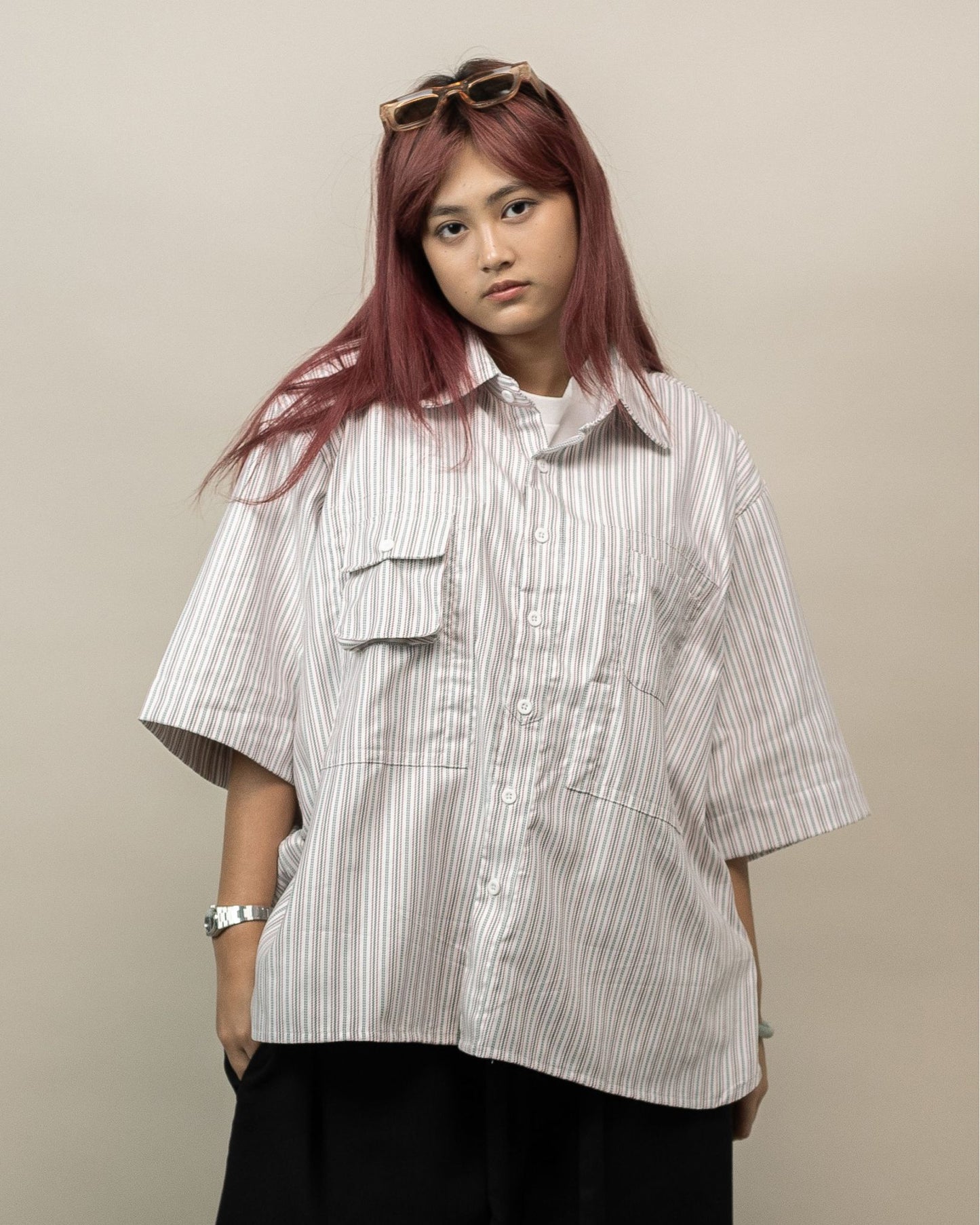NOMIZU SHIRT STRIPES WHITE