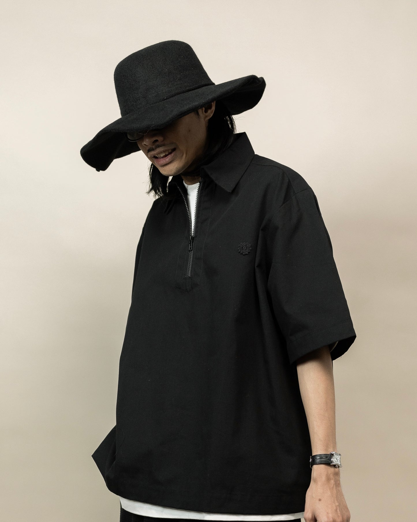 LEJA QUARTER ZIP SHIRT BLACK