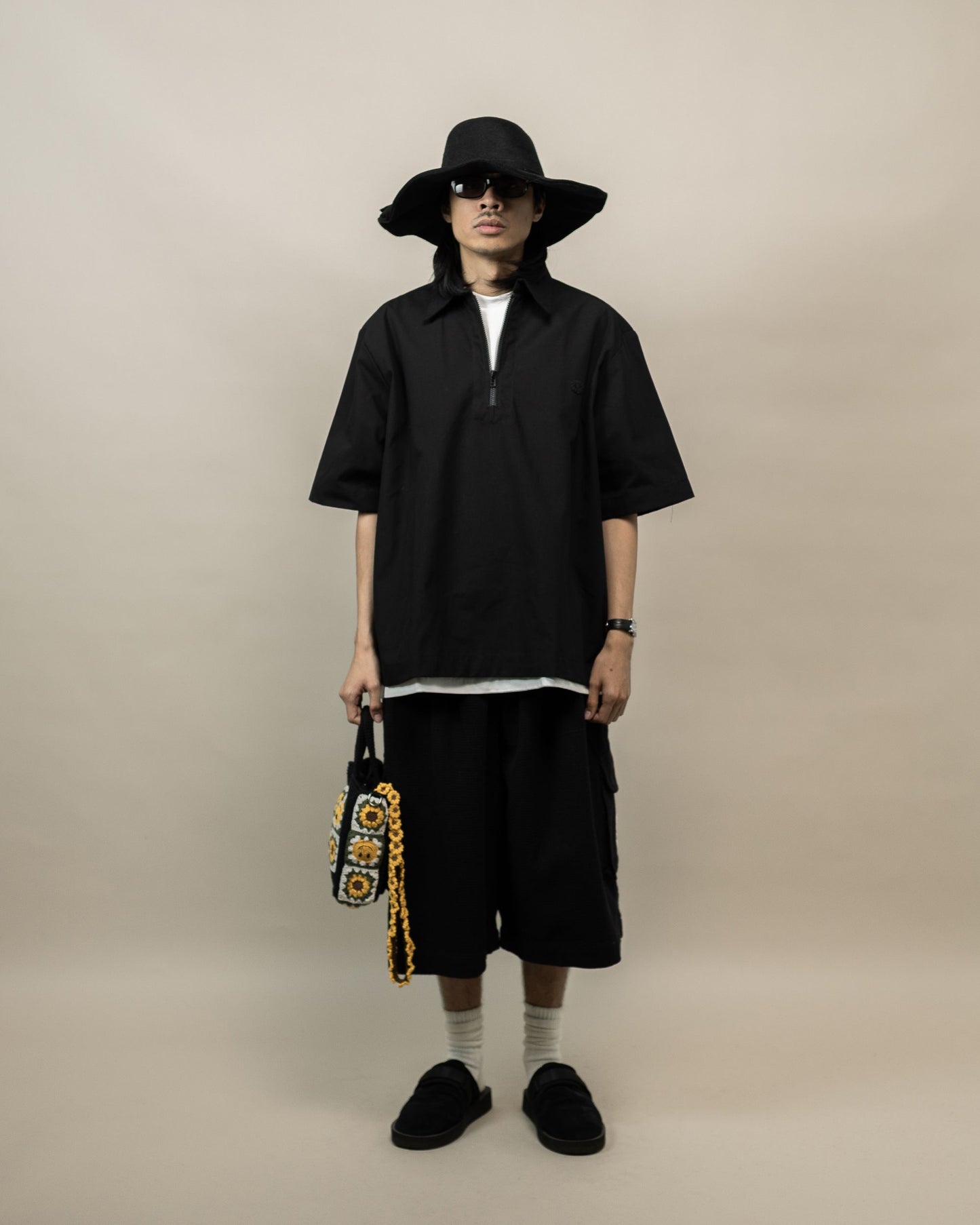 LEJA QUARTER ZIP SHIRT BLACK