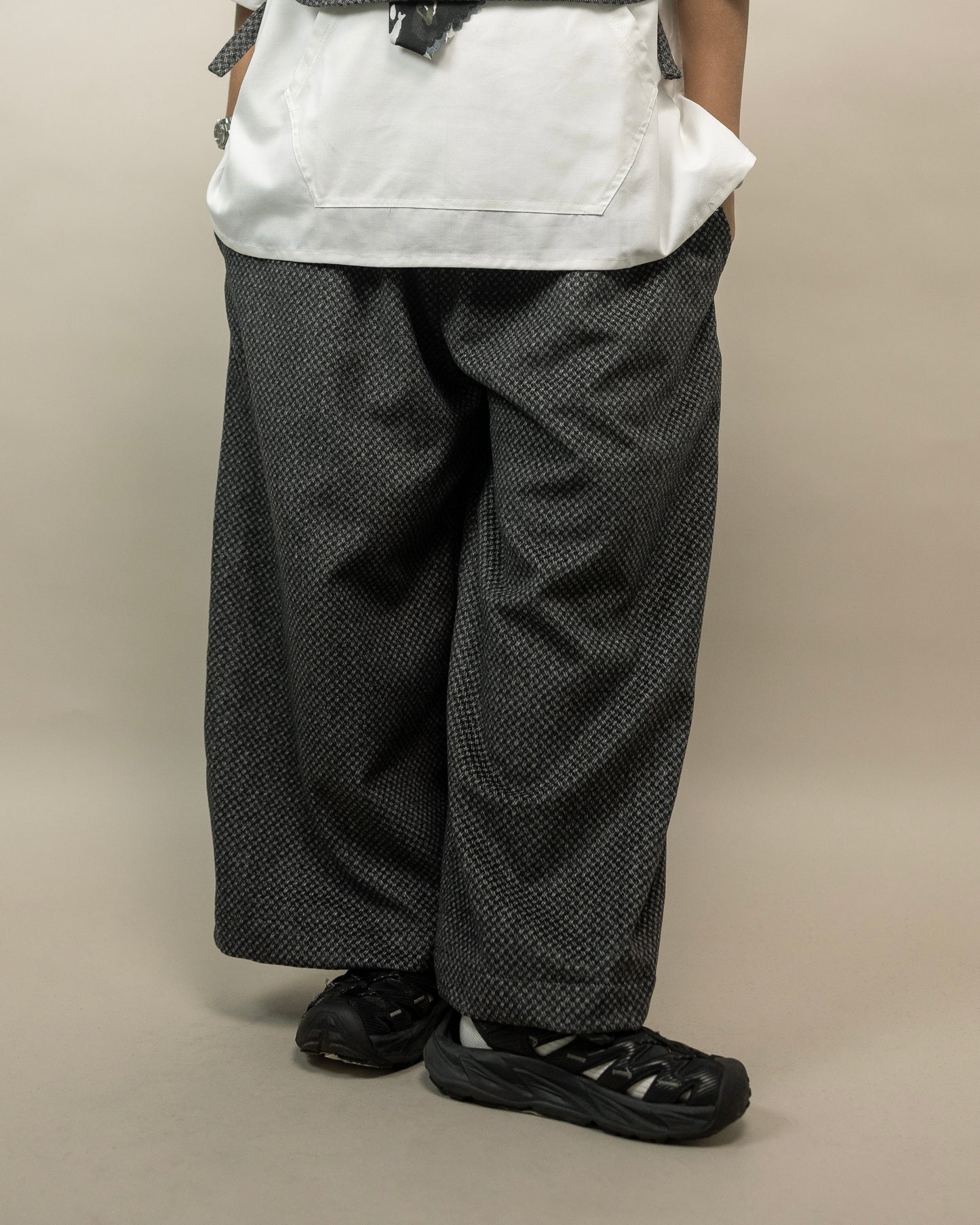 DAITA BARREL PANTS SEMI WOOL PATTERN GRAY