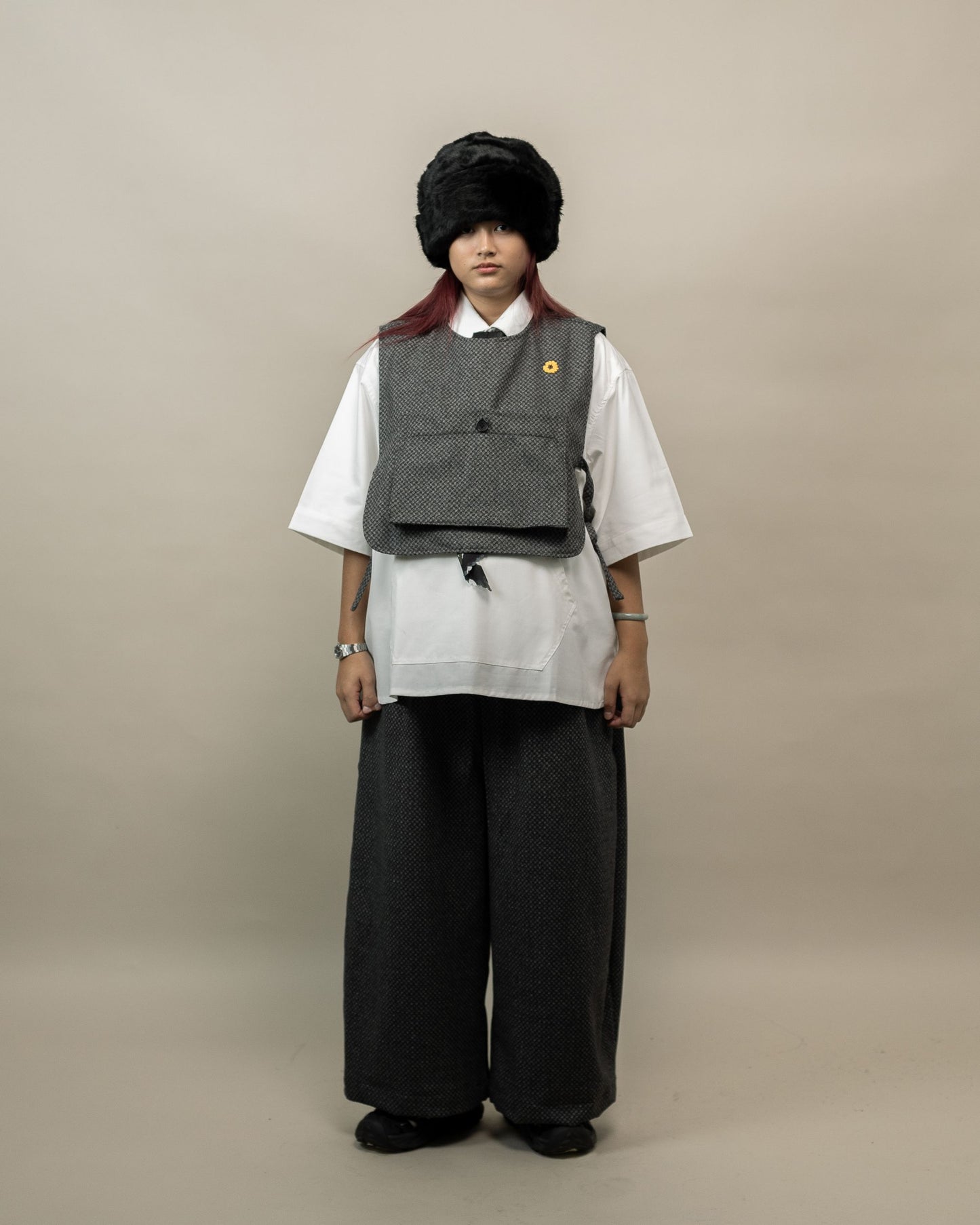 FOSHO VEST SEMI WOOL PATTERN GRAY