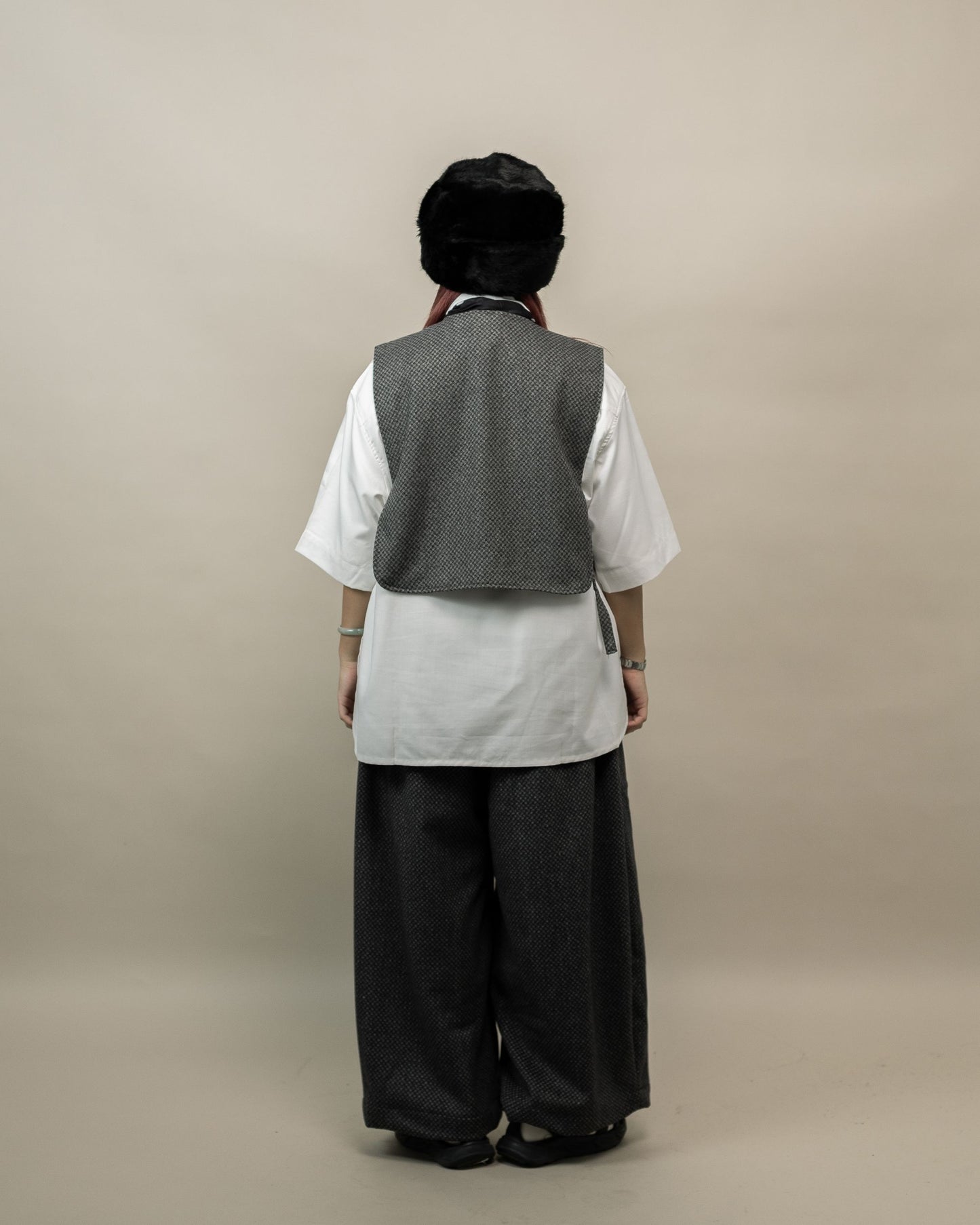 DAITA BARREL PANTS SEMI WOOL PATTERN GRAY
