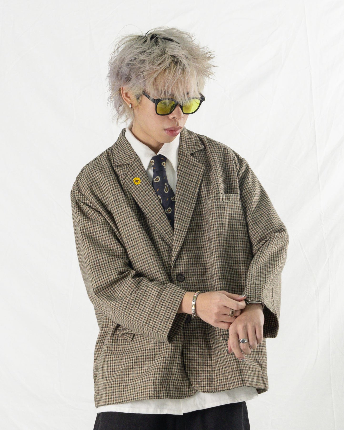 SPORTS JACKET SEMI WOOL CHECKERED BROWN