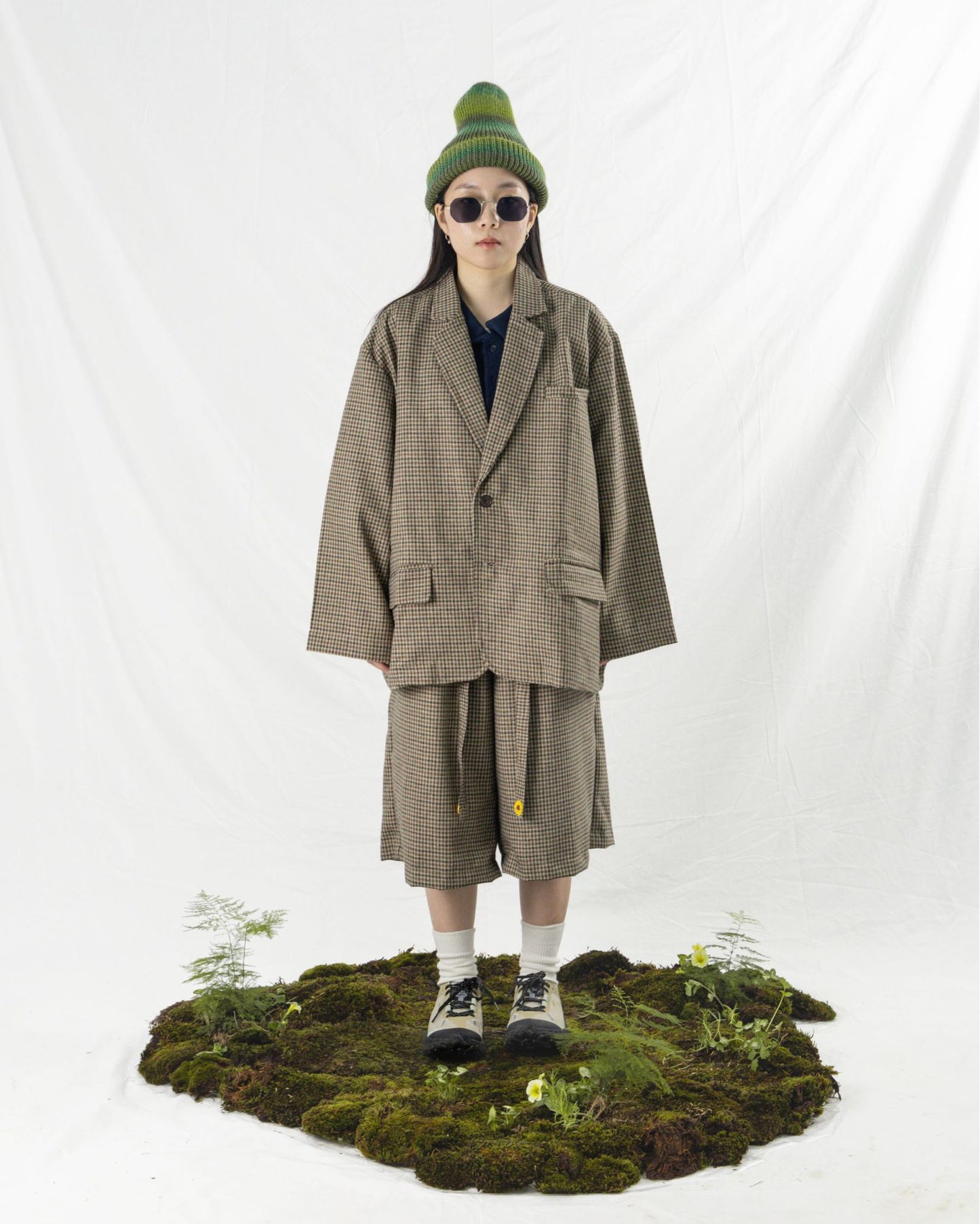 TORORU SHORTS SEMI WOOL CHECKERED BROWN
