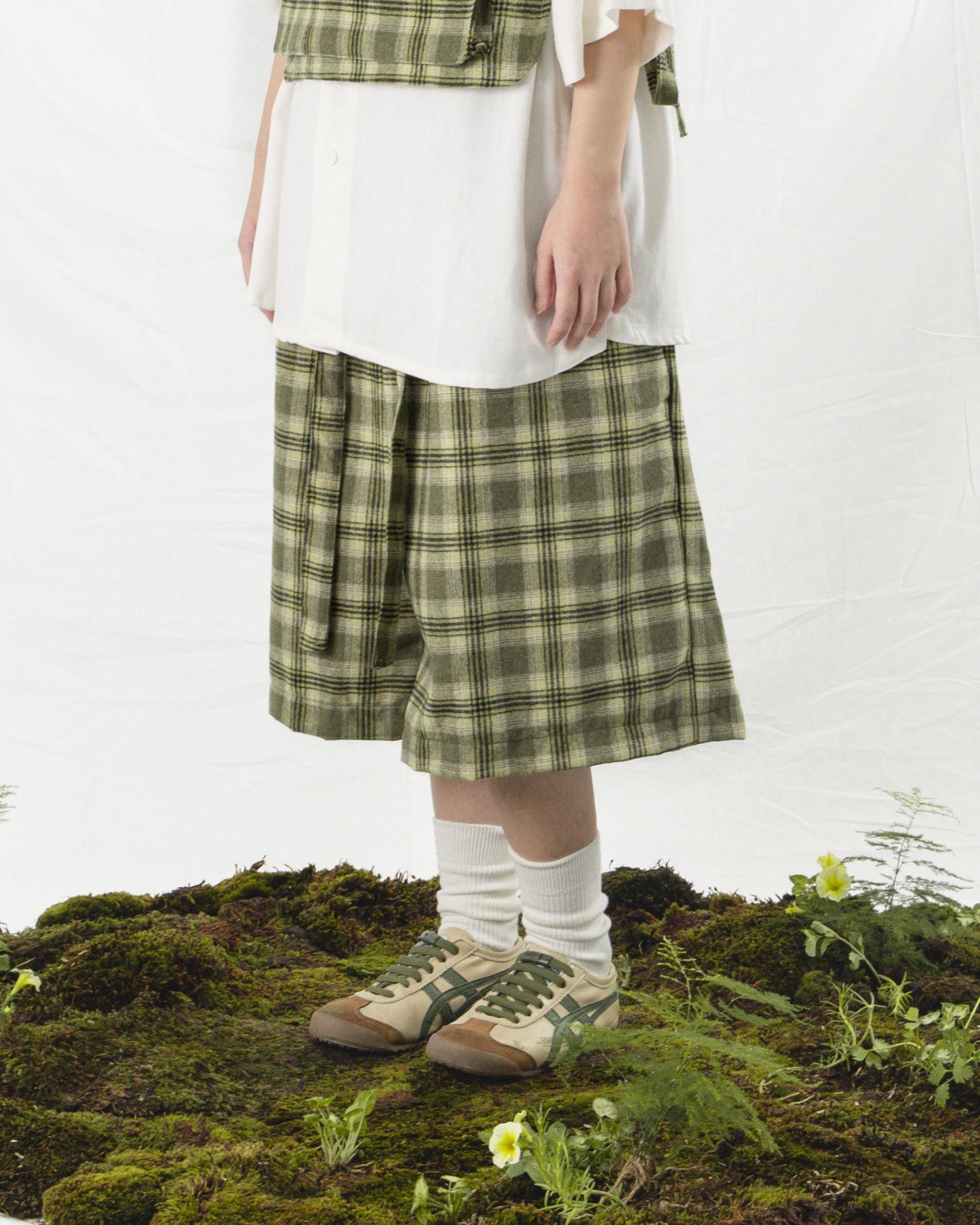 TORORU SHORTS SEMI WOOL CHECKERED GREEN