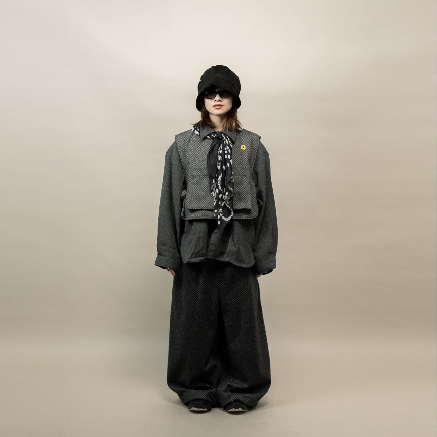 DAITA BARREL PANTS SEMI WOOL PATTERN GRAY