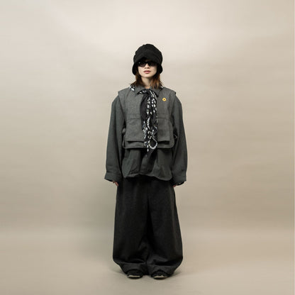 DAITA BARREL PANTS SEMI WOOL PATTERN GRAY