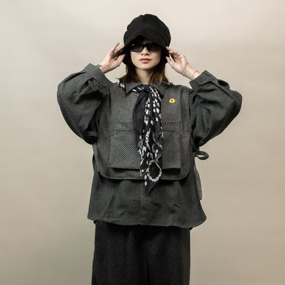 FOSHO VEST SEMI WOOL PATTERN GRAY