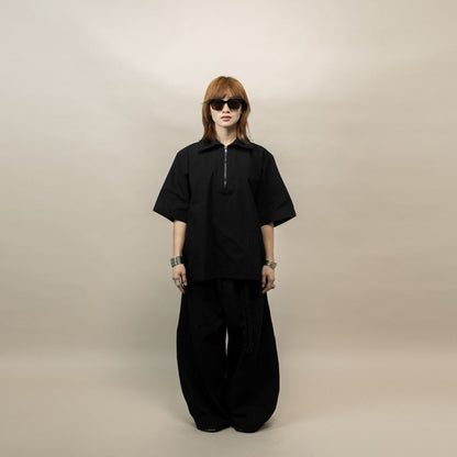 LEJA QUARTER ZIP SHIRT BLACK